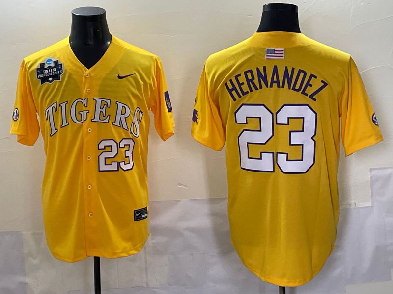 Men 2025 LSU Tigers #23 Hernandez Yellow Nike Joint Name Nike NCAA Jersey style 9